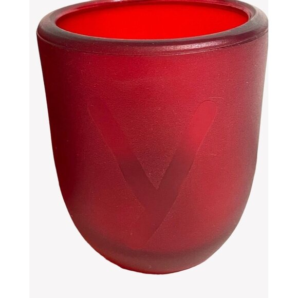 Red Frosted Glass Votive Candle Holders Set Of 3 Embossed With "JOY" Etching NEW - Picture 3 of 8